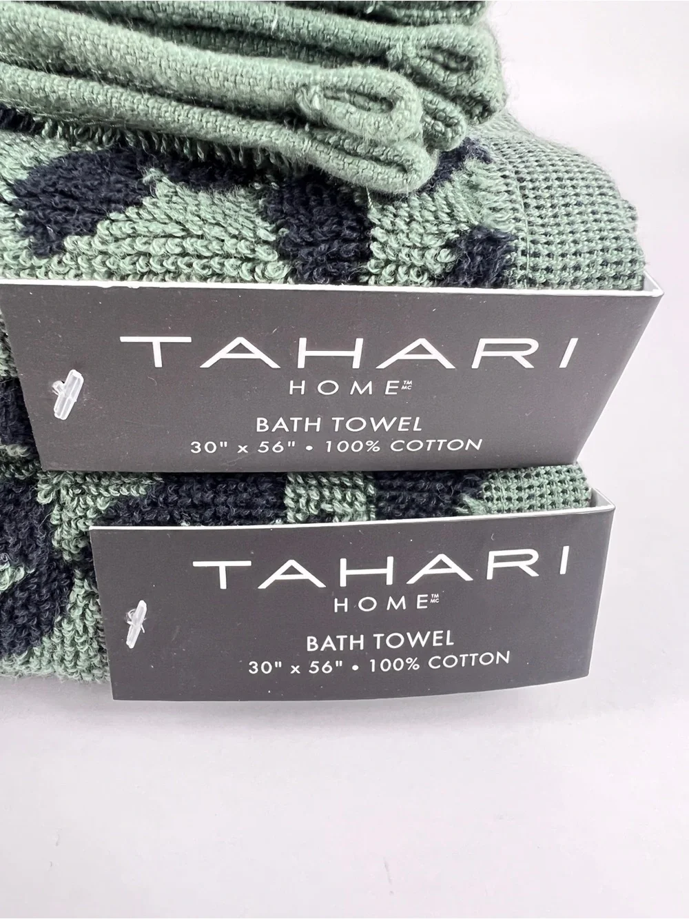 Tahari Home Bath Towel Set Green Black Leopard Print Soft 100% Cotton 8 Pc NEW